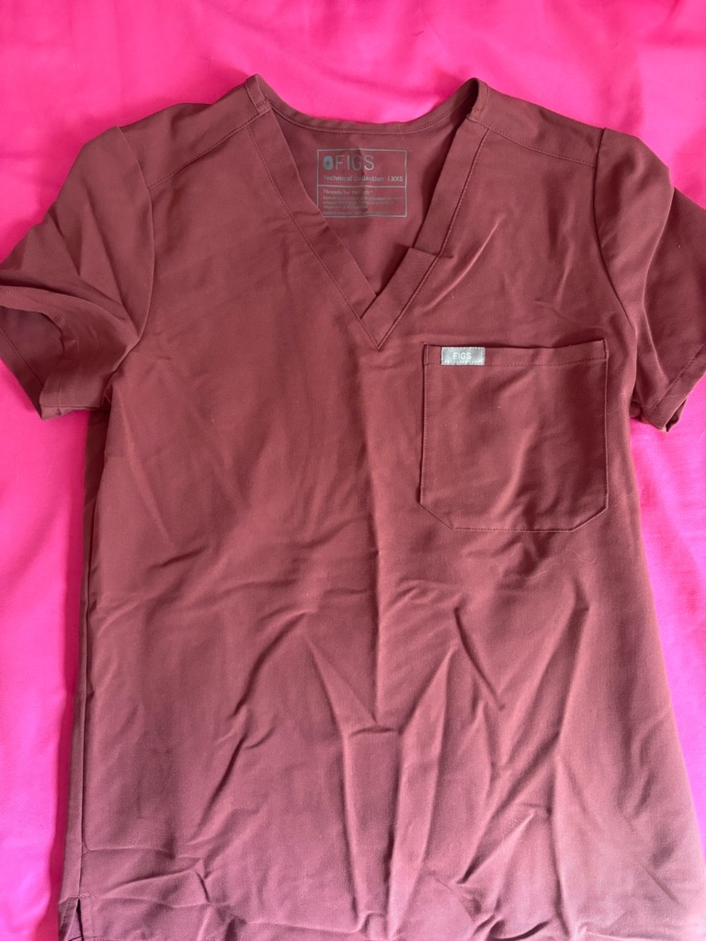 Figs Women’s V-Neck Scrub Top in Burgundy and Bottoms